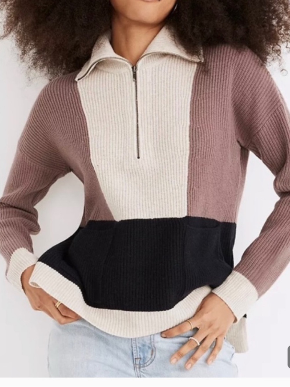 Madewell Glenbrook Merino Half Zip Colorblock Sweater Size Small